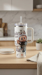 Grey Stainless Steel Stanley Labubu Tumbler – Insulated Travel Cup