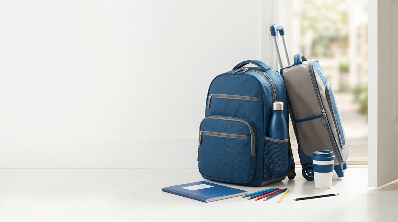 School backpack and trolley bag ready for class