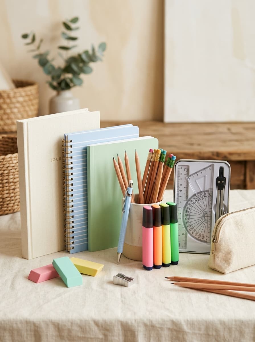 School notebooks pencils and stationery