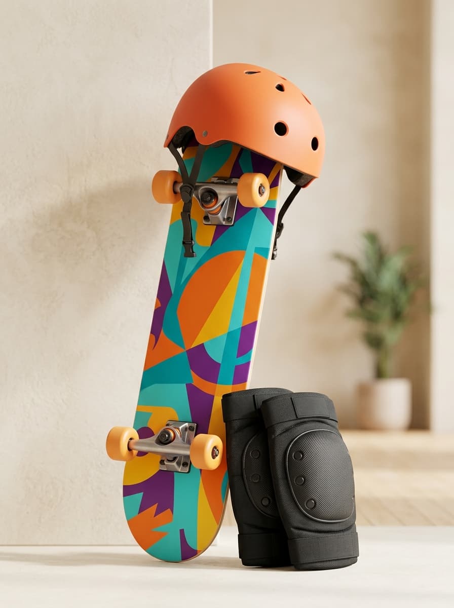Skateboards helmets and cycling gear