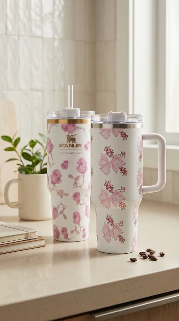 Premium tumblers styled on a kitchen counter