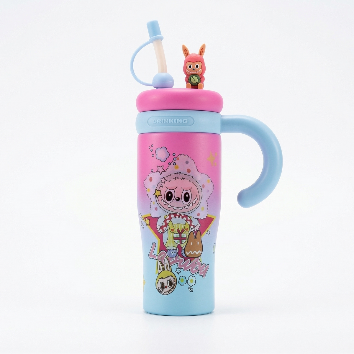 Blue Pink Stainless Steel Labubu Tumbler – Insulated Travel Cup