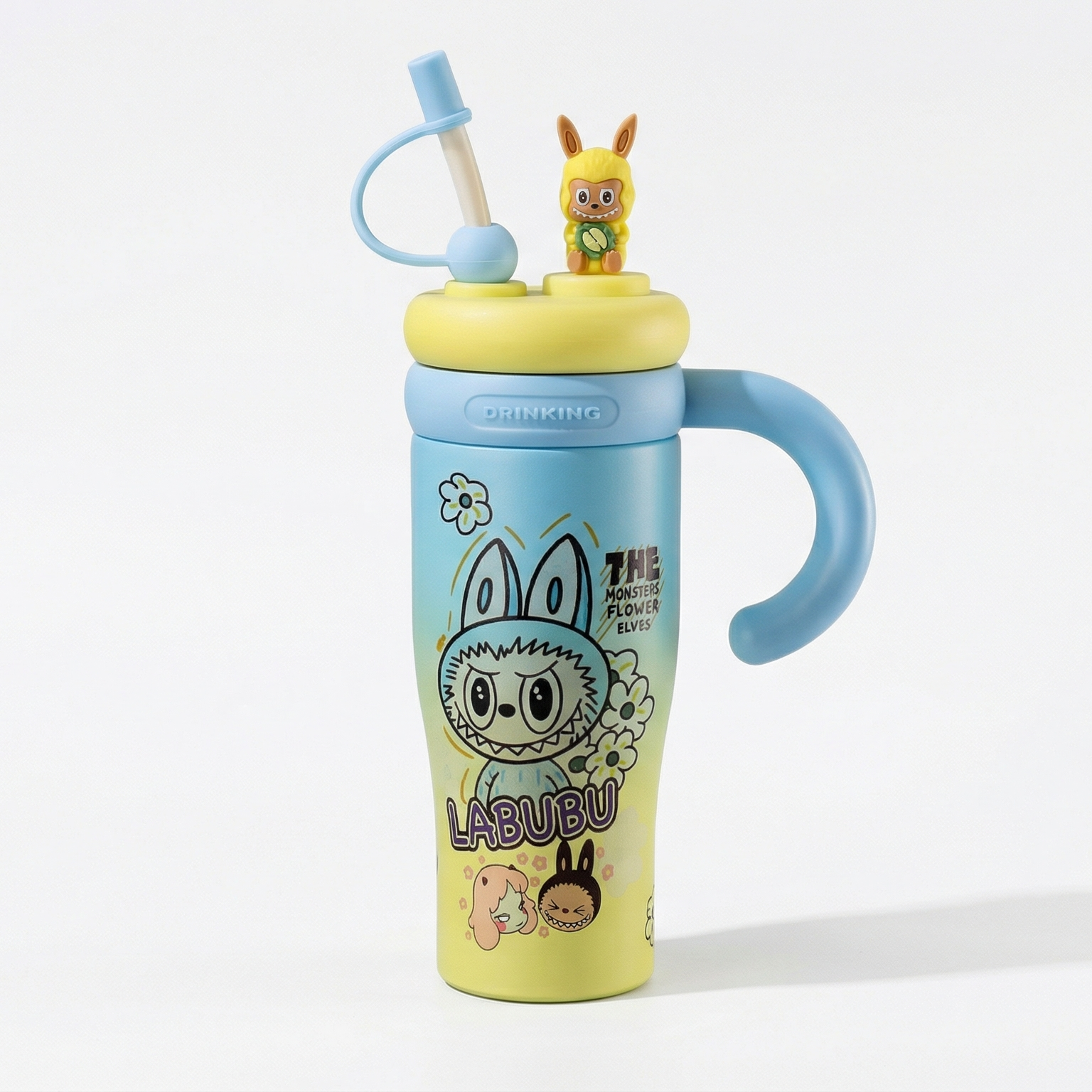 Blue Yellow Stainless Steel Labubu Tumbler – Insulated Travel Cup