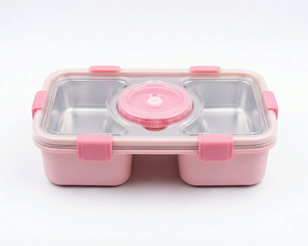 Pink Stainless Steel Lunch Box with Compartments – Kids Container
