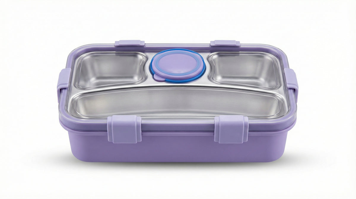 Purple Stainless Steel Lunch Box with Compartments – All Ages Container