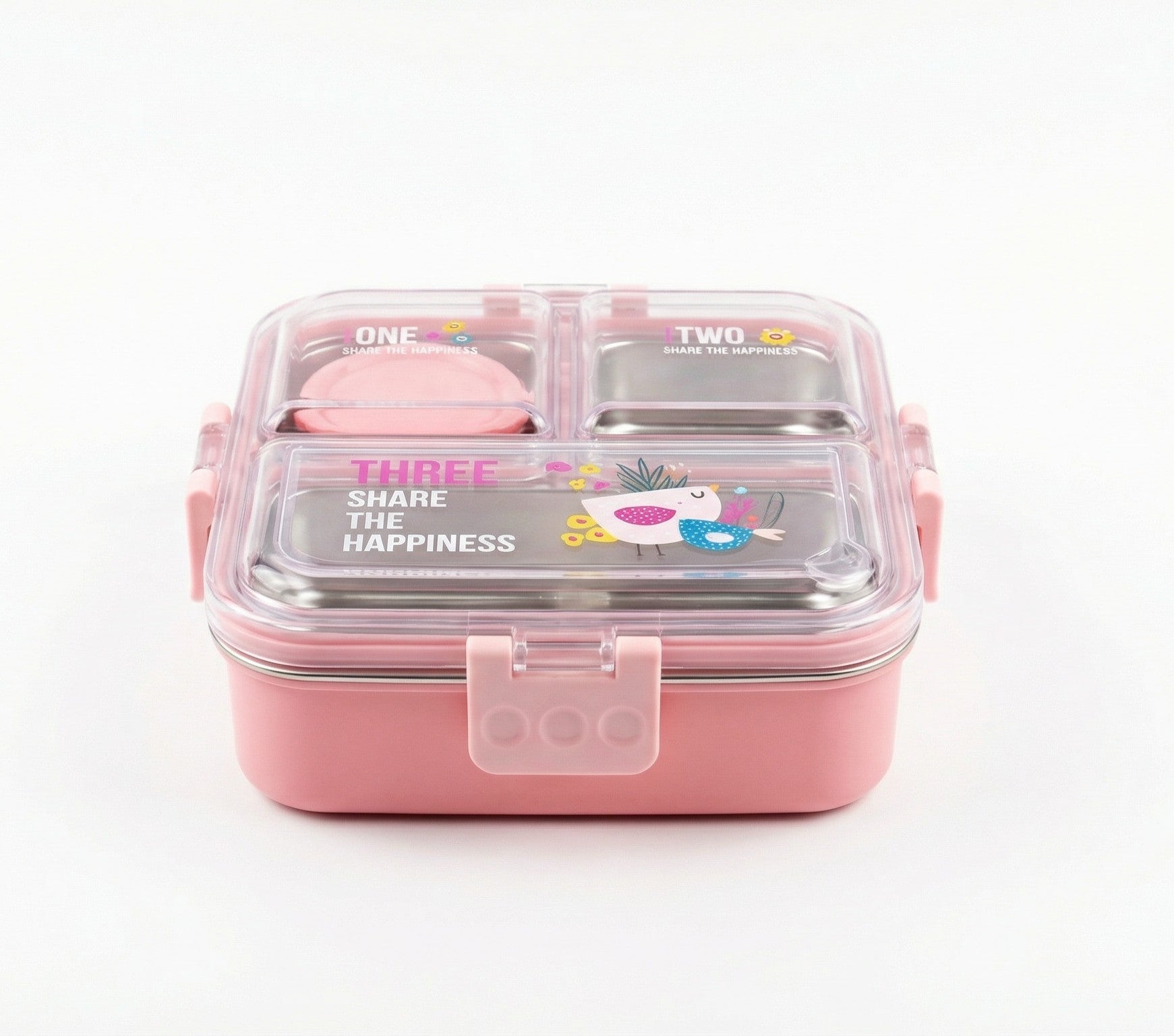 Pink Stainless Steel Lunch Box with Compartments – Kids Container