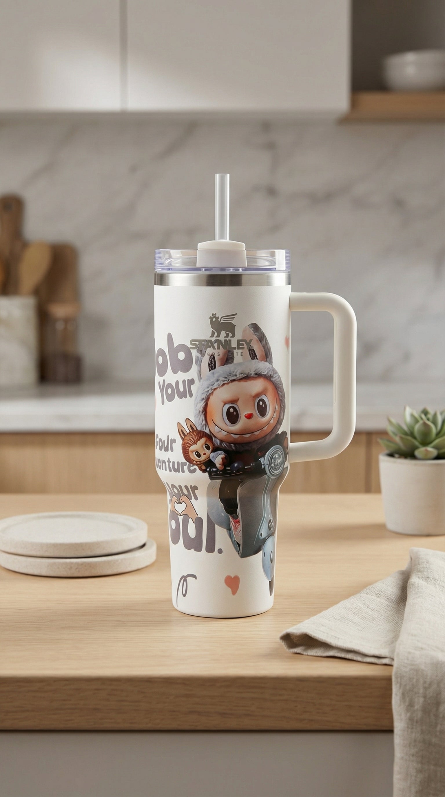 Grey Stainless Steel Stanley Labubu Tumbler – Insulated Travel Cup