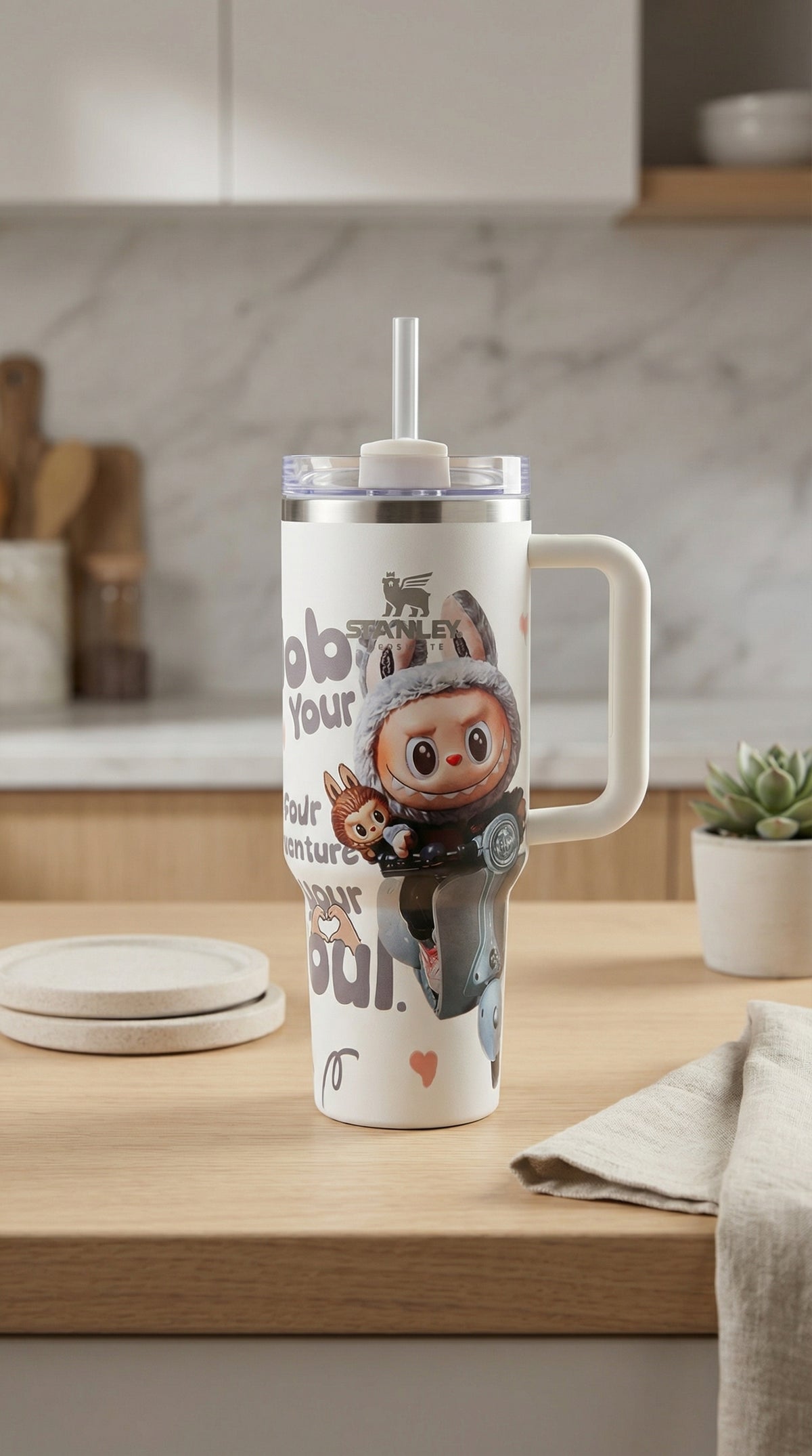 Grey Stainless Steel Stanley Labubu Tumbler – Insulated Travel Cup