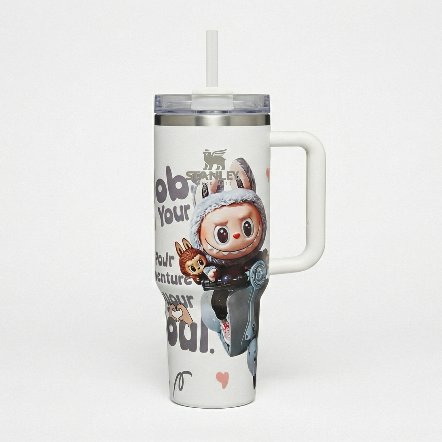 Grey Stainless Steel Stanley Labubu Tumbler – Insulated Travel Cup