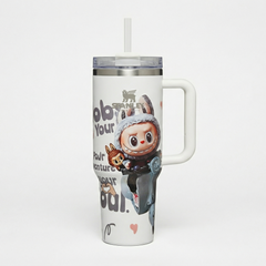Grey Stainless Steel Stanley Labubu Tumbler – Insulated Travel Cup